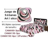 Juego de Sábanas Artístico - Combinación Geométrica de Cuadrados y Medialunas | Incluye Funda Nórdica + Sábana Ajustable Elástica + 1-2 Fundas de Almohada | Tallas 90, 135 cm (3 Piezas) y 150 cm (4 Piezas) | Poliéster Premium Antiarrugas - details 4