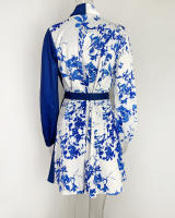 Vestido De Mujer Verano Elegante Con Estampado Largo Cuello V Encaje Casual Vestidos De Cintura Ajustada Moda Europea Y Estadounidense - details 15