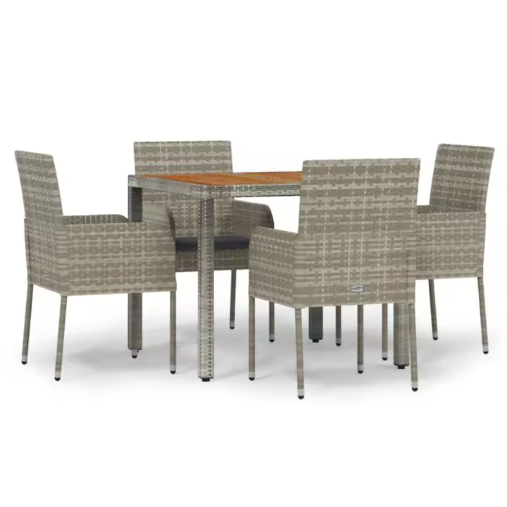 vidaXL Set comedor de jardín 5 piezas con cojines ratán sintético gris - 1
