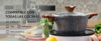 LA MOUSTACHE Batería de Cocina de 8 Piezas de Alumunio Fundido con Antiadherente + Ebook de Recetas - 3 Ollas con Tapas de Cristal y 2 Sartenes - Compatible conTodas las Cocinas, Incluso Inducción (Amalfi) - details 2