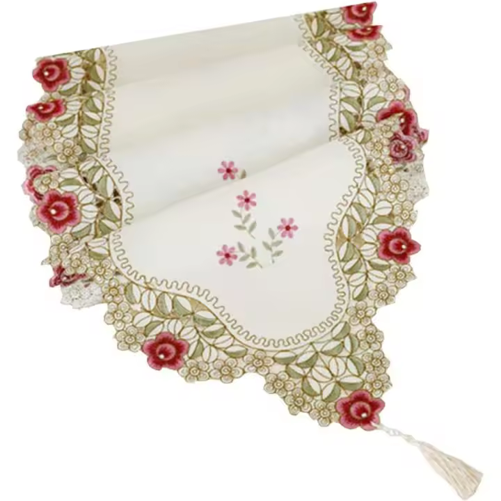 Camino de mesa de 40 x 176 cm, mantel de malla hueca para mesa de té, mantel floral vintage con flores bordadas, camino de mesa para el hogar, fiesta, banquete - 1