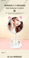 Espejo De Maquillaje Con Orejas De Gato Lindo Y Soporte Para Joyas De Rotación 360° Base De Escritorio Para Baño Y Mesa Espejos De Maquillaje - details 3