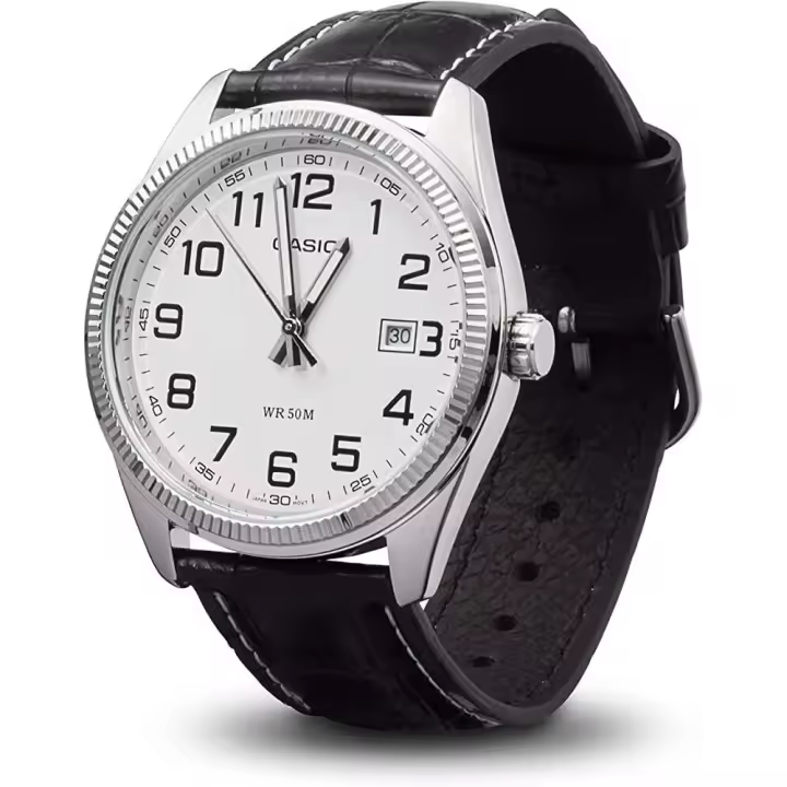 Reloj clásico hombre Casio MTP-1302PL-7B Pantalla Neón dial negro correa cuero - 1