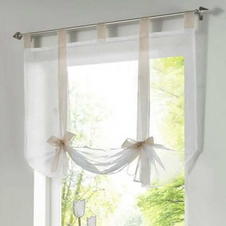 - 1 pieza Cortina Romana Adorable Nudo Estilo Dormitorio Sentado Ventana de Voile Bordada - Beige - 140cmx140cm - 1