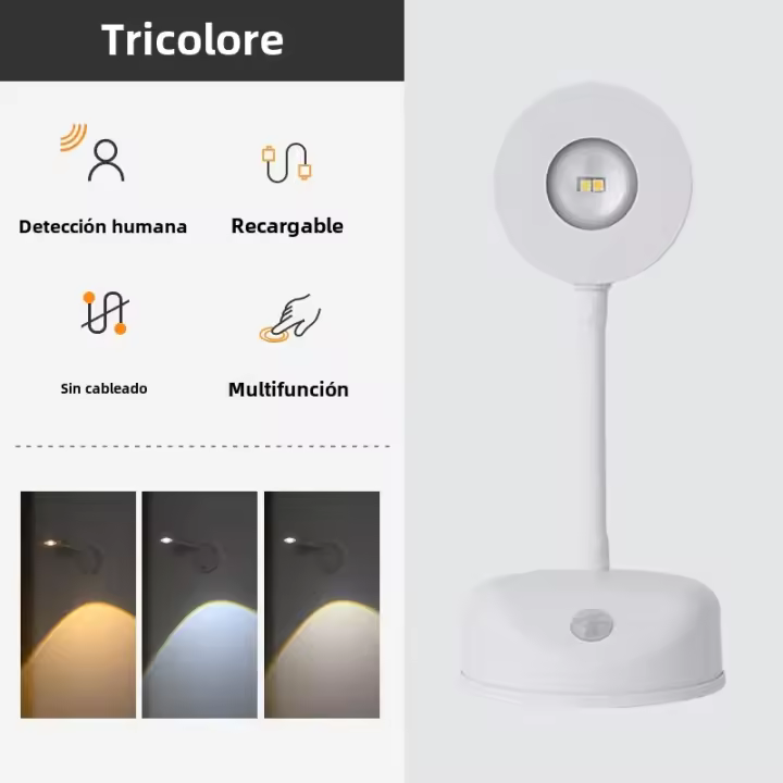 Lámpara De Pared LED Con Sensor De Movimiento 180° Rotación Luz Nocturna De 3 Niveles De Brillo Decoración Artística Para Estudio Pasillo Camping - 1