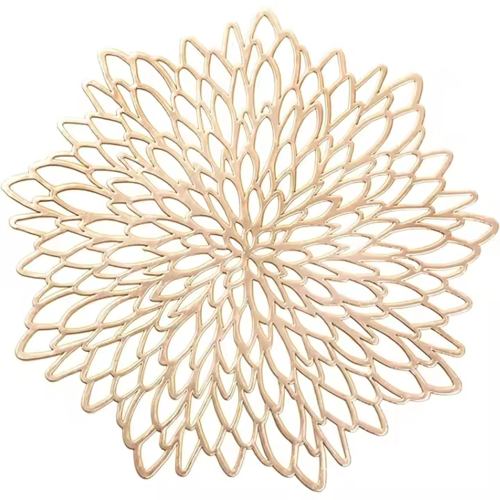 Juego de 6 manteles individuales de PVC con forma de hojas redondas, lavables y resistentes al calor, de vinilo, para mesa de comedor de cocina moderna (dorado) - 1