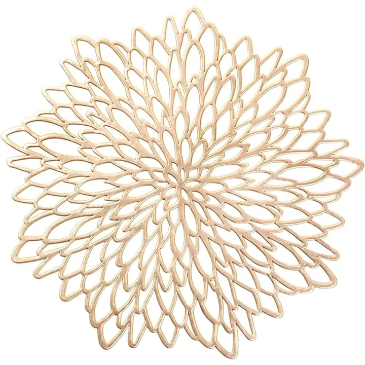 Juego de 6 manteles individuales de PVC con forma de hojas redondas, lavables y resistentes al calor, de vinilo, para mesa de comedor de cocina moderna (dorado) - 1