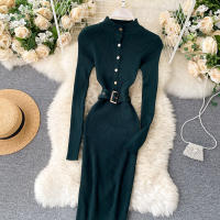 Vestido REALEFT De Punto Para Mujer Con Cuello Alto Y Mangas Largas Estampado Sólido Estilo Casual Vestido De Abrazo Largo Hasta La Rodilla Para Otoño E Invierno - details 54