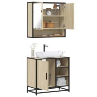 vidaXL Set de muebles baño 2 pzas madera contrachapada en color Roble ahumado/Marrón roble/Gris sonoma y más | almacenamiento funcional diseño moderno para baño dormitorio sala - details 3