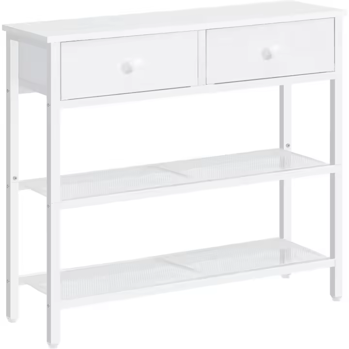 Entryway Table 75cm Long Industrial Style Sofa Table with Two Drawers Non-Textile Fabric Console with 3 Shelves Bedroom Foyer White - 1