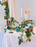 25pcs Flores Artificiales Verdes Turquesas Y Terracota Ombre Con Ramas Rosas PE Para DIY Arreglo De Boda Decoración Del Hogar - details 7