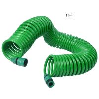 Mangera espiral, extensible hasta 15 metros, Mangera de jardín extensible con pistola, 5 tipos de chorro, verde, mangera de resistencia con modos de riego y conector universal, uso para jardín, terraza, local, lavar el cocheetc. - details 1