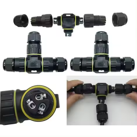 Conector impermeable en forma de T/2 uds. Conector de cable impermeable IP68/Conector de cubierta exterior/Cable de Ø máx. 12 mm/Toma de cable de conexión para exteriores resistente a la intemperie (3 polos) - 1