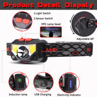 Linterna Frontal COB Con Sensor De Movimiento Potente LED 8 Modos Para Camping Pesca Resistente Al Agua Túnel De Luz 180° - details 2