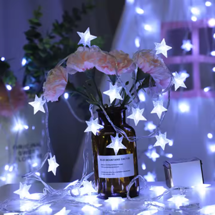 Luces De Estrella LED Para Navidad Y Fiestas 1.5m/3m/6m/10m Cargables Con USB Decoración De Puerta Cortina Luz Fairy Para El Hogar Color Calido Blanco Multicolor - 1