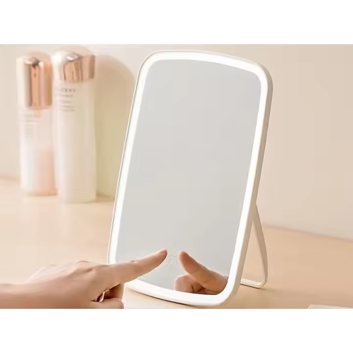Espejo LED con soporte, luz blanca táctil regulable para maquillaje y tocador - 1