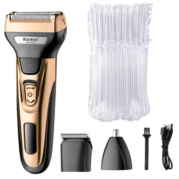Kit De Aseo 3 En 1 Kemei Para Hombres Cepillo De Barba Y Cabello Afeitadora Corporal Nariz Y Orejas Cuchilla Recargable Rasador De Cara - 1