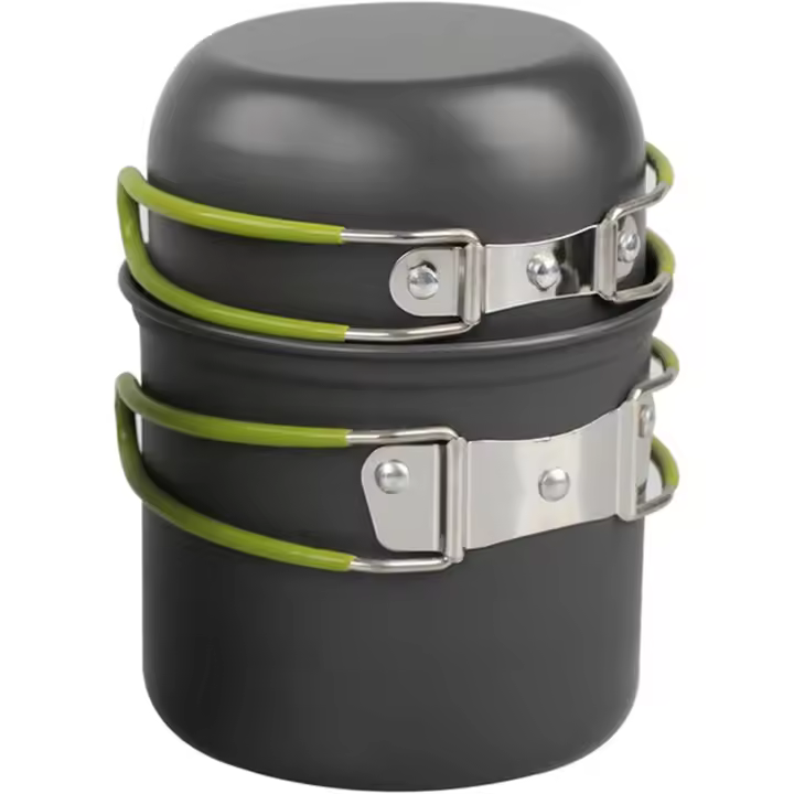 Olla de cocina al aire libre Camping Set de utensilios de cocina Kit de tazón de aleación de aluminio ligero para 1-2 personas Mochilero Senderismo (verde) - 1