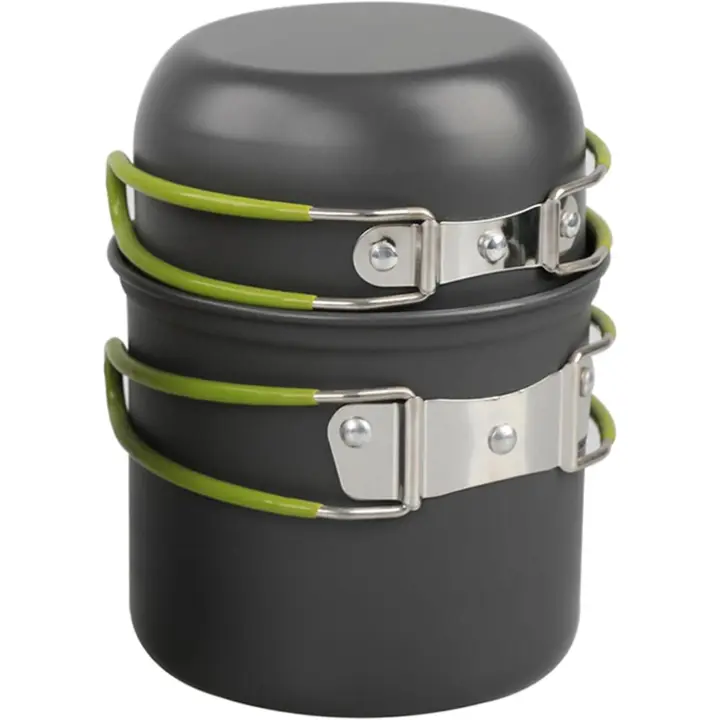 Olla de cocina al aire libre Camping Set de utensilios de cocina Kit de tazón de aleación de aluminio ligero para 1-2 personas Mochilero Senderismo (verde) - 1