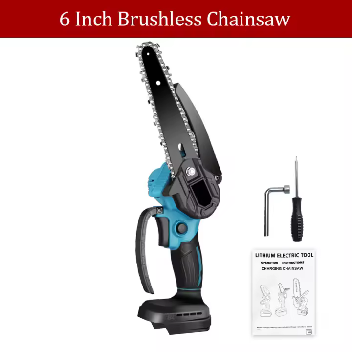 Motosierra sin escobillas para Makita, sierra eléctrica inalámbrica, batería de 18V, sierra de registro de jardín de mano, herramientas de corte de carpintería, 6 pulgadas Batería sin cepillo - 1