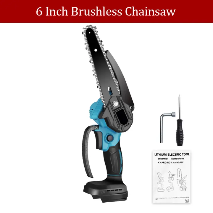 Motosierra sin escobillas para Makita, sierra eléctrica inalámbrica, batería de 18V, sierra de registro de jardín de mano, herramientas de corte de carpintería, 6 pulgadas Batería sin cepillo - 1
