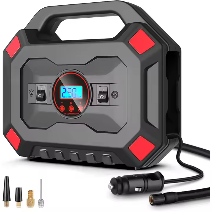 Compresor de Aire portátil de 12 V, Compresor de Aire Automático portátil digital, inflador de neumáticos eléctrico de 120 W, 120 PSI, 30 L/min con lámpara LED, Pantalla LCD, cable de 3 m para Coche, Bicicleta, motocicleta, pelota - 1