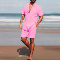 Nuevo Set De Verano Para Hombres Con Camisa De Cuello Alto Y Shorts De Playa De Color Sólido Streetwear De Alta Calidad 2 Piezas 2023 - details 3