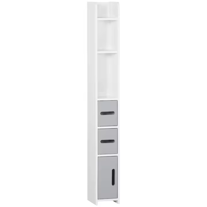kleankin ArmarioAltodeBaño con 3 Puertas y 3 Estantes Abiertos Columna Auxiliar de Baño para Salón Aseo Dormitorio Estilo Moderno 15x17x120 cm - 1