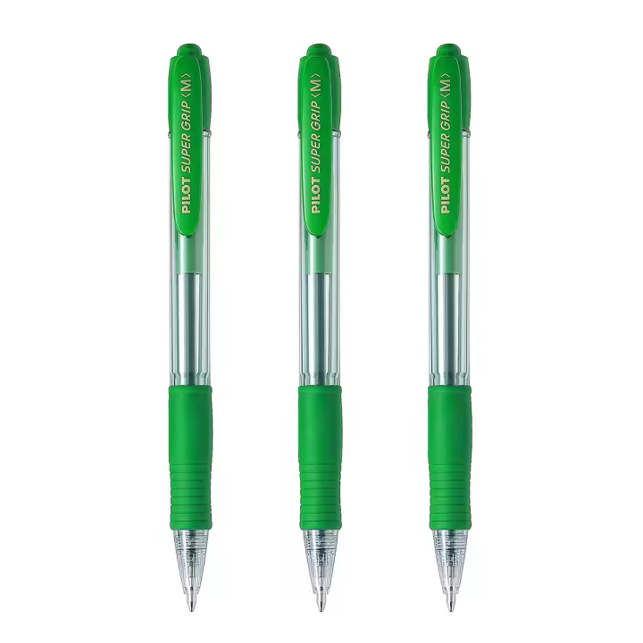 Pilot Bolígrafo Super Grip Retráctil Punta 1mm Recargable Tinta Base de Aceite Verde (Pack de 3) - 1