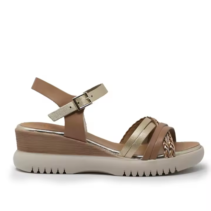 PORRONET 3156-178 Sandalias plataforma mujer 35860 25V SANDALIA TIRAS PLATAFORMA TAUPE ORO - 1