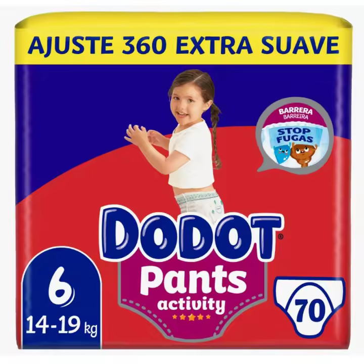 70 Pañales Dodot Activity Pants Pañal-Braguita Talla 6, 14kg-19kg, Con Barrera STOP Fugas Que Ayuda A Prevenir Fugas Traseras - 1