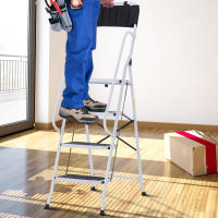 HOMCOM Escalera Plegable Escalera de Tijera de Metal con Apoyabrazos y Portaherramientas Carga 150 kg Blanco y Negro - details 1