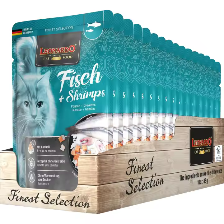 Leonardo Finest Selection - Comida húmeda premium para gatos - Pack de 16 bolsas x 85gr - ¡Delicioso alimento para consentir a tu gato! - 1