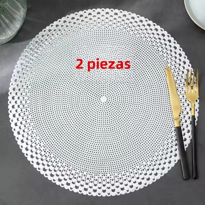 2PCS Tapete Redondo De PVC Para Mesa 38CM Diámetro Antideslizante Estilo Occidental Para Hotel Restaurante Aislamiento Térmico Hueco - 1
