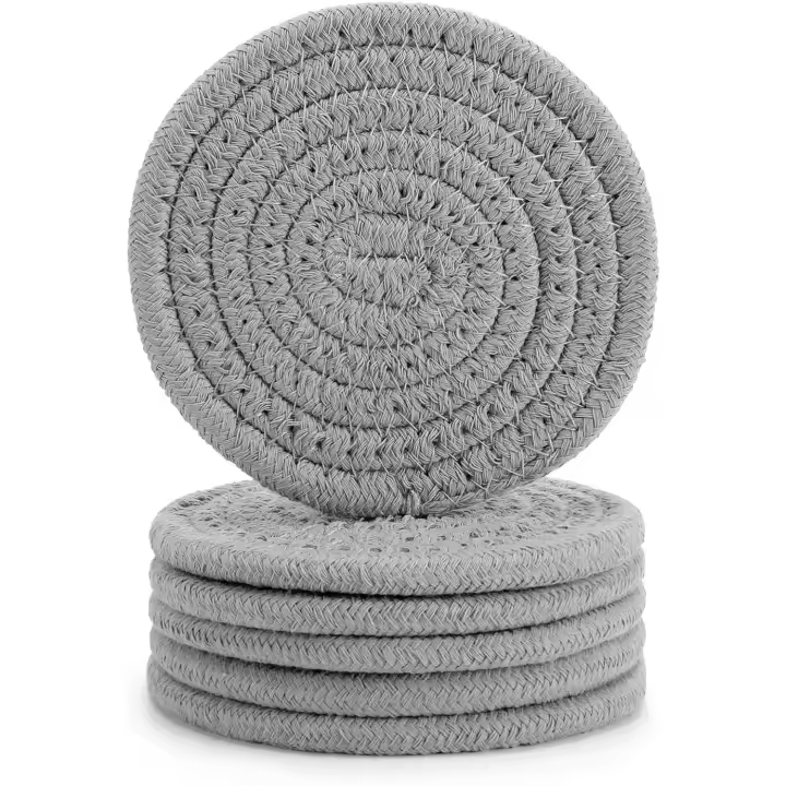 Armarios superabsorbentes para 6 bebidas, elegantes armarios redondos tejidos a mano para mesa de centro, protección de mesa, 4,3 pulgadas, gris - 1