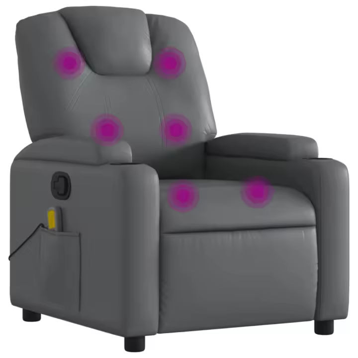 vidaXL Sillón de masaje reclinable cuero sintético gris - 1
