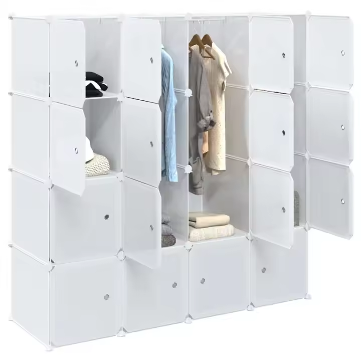 vidaXL Cubo organizador almacenamiento 16 cubos y varillas colgar PP en color Negro y blanco/Blanco | práctico organizador multiusos diseño compacto funcional - 1