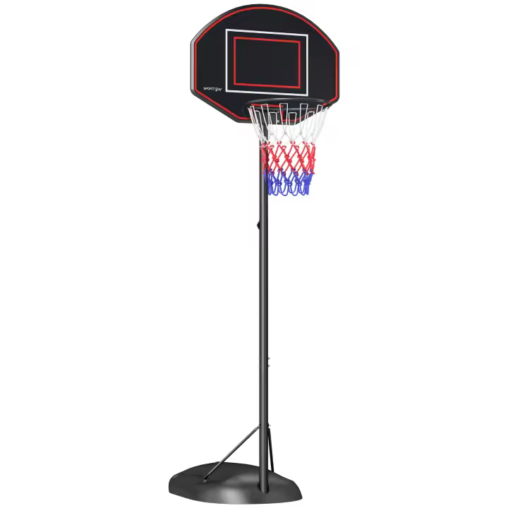 SPORTNOW Canasta de Baloncesto con Soporte, Canasta de Baloncesto de Altura Regulable de 221-282 cm con Pared Trasera irrompible y Ruedas, Sistema de Baloncesto para Adultos, Acero, Negro - 1