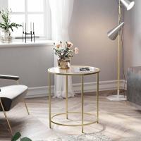 Mesa de centro de cristal y acero en dorado, decorativa, elegante para salón, diseño redondo y compacto - details 1