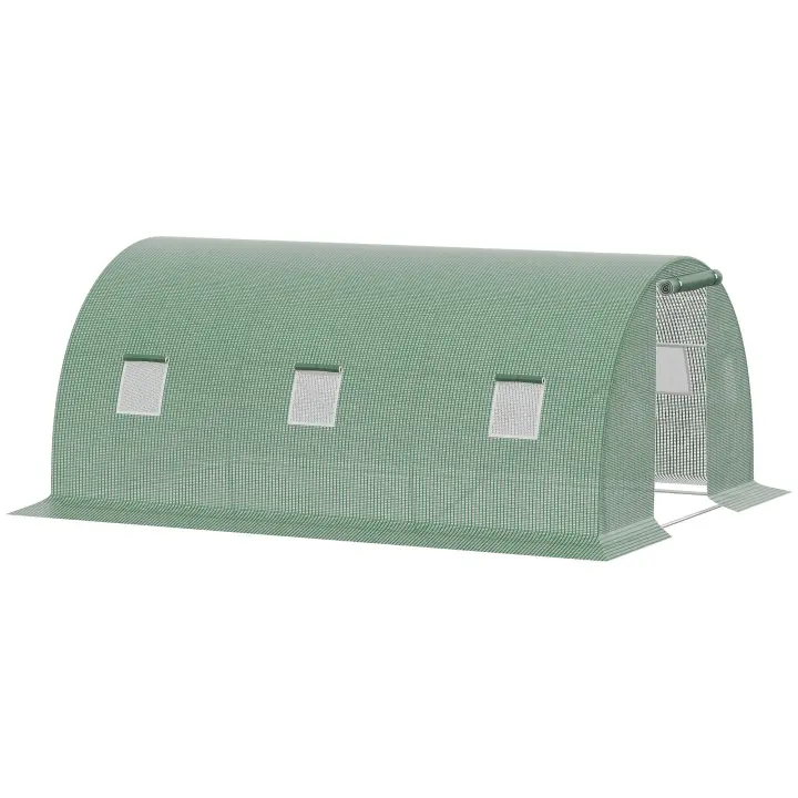 Outsunny Invernadero de Exterior 4,5x3x2 m Invernadero de Túnel con Paredes Laterales Enrollables 6 Ventanas de Malla y Puerta Enrollable con Cremallera Invernadero para Jardín Patio Verde - 1