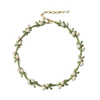 Collar De Lujo AENSOA Con Estampado Floral Blanca Y Hojas En Aleación De Metal Esmaltada Correa Dorada Para Mujer Vintage Para Fiesta - details 10