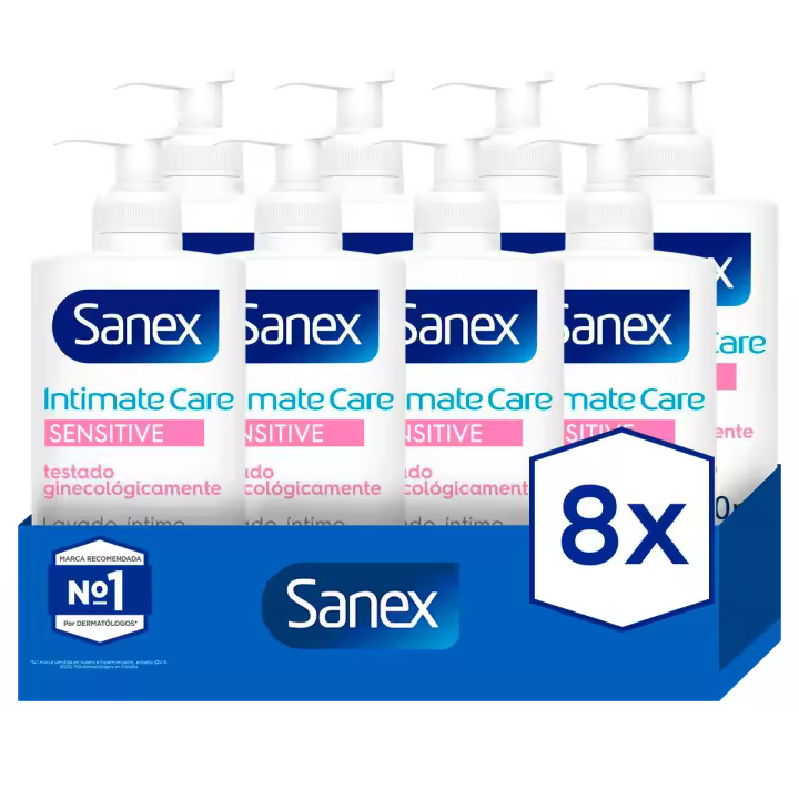 Gel lavado íntimo Sanex Intimate Care, pieles sensibles hipoalergénico 250ml Pack de 8 - 1