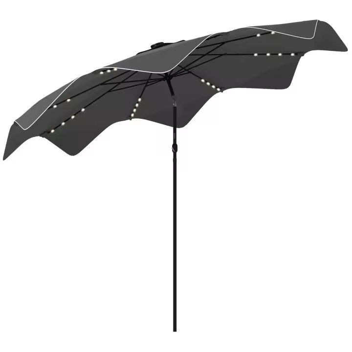 Outsunny Sombrilla de Jardín Ø292x254 cm Parasol de Terraza Manual con 32 Luces LED Solares 8 Varillas Ángulo Ajustable Impermeable y Rejillas de Ventilación para Patio - 1