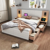 Cama Doble Moderna Roble/Blanco 160 × 200 cm-Con 2 Cajones, 2 tocadores, Luz de Lectura with Carga USB (Sin Colchón) - details 5