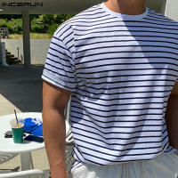 Camiseta Casual Para Hombre INCERUN Estilo Simple Con Rayas Cuello Redondo Manga Corta Suave Transpirable Talla S-5XL - details 1