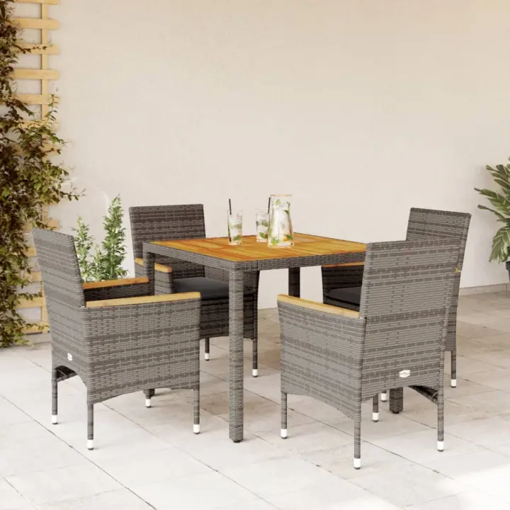 vidaXL Set de comedor jardín 5 pzas con cojines ratán PE acacia gris - 1