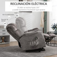 HOMCOM Sillón Relax Levanta Personas Eléctrico Silla Elevadora Eléctrica con Reposapiés 2 Bolsillos Laterales Mando a Distancia y Reclinación Eléctrica hasta 135° Gris - details 3