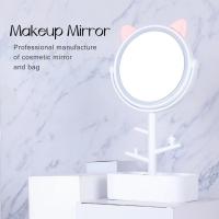 Espejo De Maquillaje Con LED Y Almacenamiento Giratorio Para Escritorio Luces Ajustables Y Dimming USB Espejo De Cosméticos Rosa Y Blanca - details 0