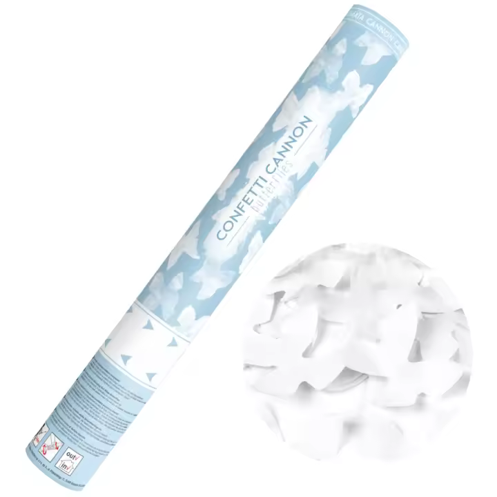 Cañón de confeti de mariposas blancas de papel de 80 cm - PartyDeco - 1