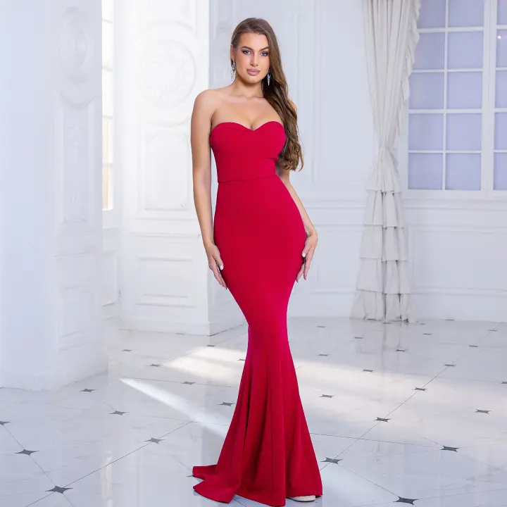 Vestido De Noche Largo Sin Mangas Y Espalda Descubierta Ajustado Hasta El Suelo Para Bodas Y Fiestas De Compromiso Rojo Azul - 1